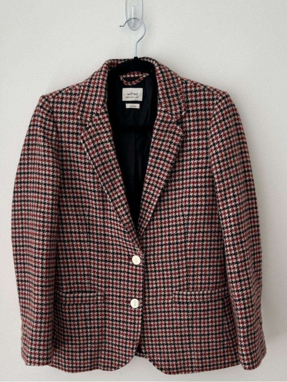 Wilfred Houndstooth Wool Blazer in Black, White & Red